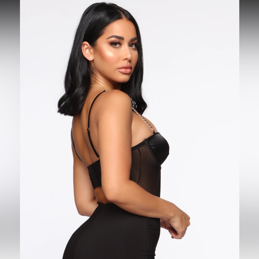 Black Bodysuit with Chain Straps